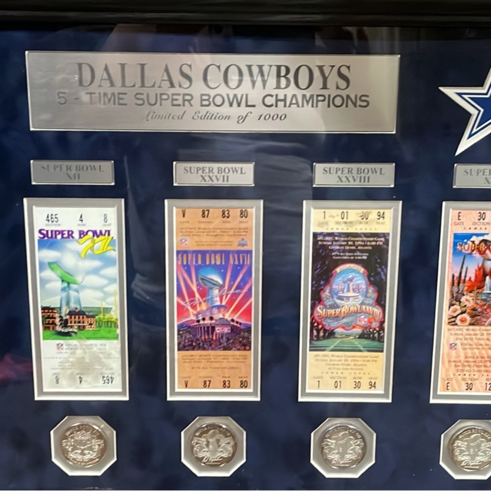 Silver and Blue NFL Super Bowl Memorabilia Display